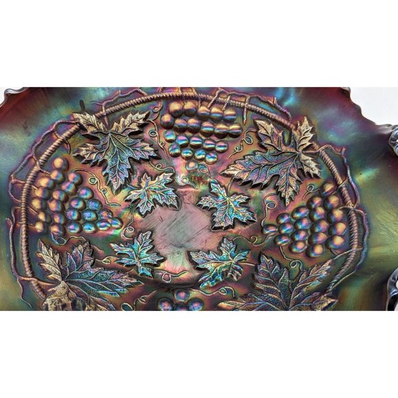 Northwood Iridescent Grape and Cable Plate Carnival Glass Vintage - Picture 13 of 16
